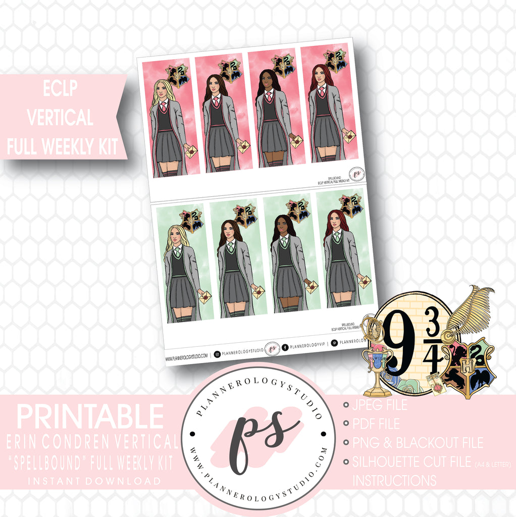 Spellbound (Harry Potter) Full Weekly Kit Printable Planner Stickers (for use with ECLP Vertical) - Plannerologystudio