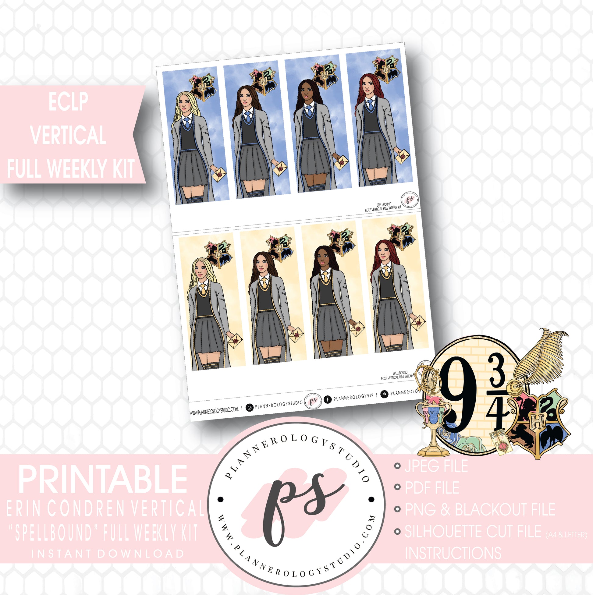 Spellbound (Harry Potter) Full Weekly Kit Printable Planner Stickers (for use with ECLP Vertical) - Plannerologystudio