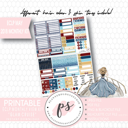 Glam Cruise May 2018 Monthly View Kit Digital Printable Planner Stickers (for use with Erin Condren) - Plannerologystudio