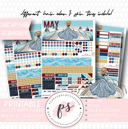 Glam Cruise May 2018 Monthly View Kit Digital Printable Planner Stickers (for use with Classic Happy Planner) - Plannerologystudio