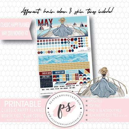 Glam Cruise May 2018 Monthly View Kit Digital Printable Planner Stickers (for use with Classic Happy Planner) - Plannerologystudio