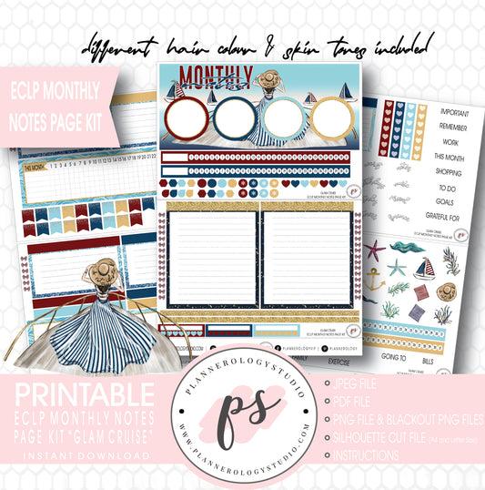 Glam Cruise Monthly Notes Page Kit Digital Printable Planner Stickers (for use with ECLP) - Plannerologystudio