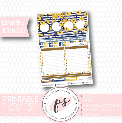 Dreams Monthly Notes Page Kit Digital Printable Planner Stickers (for use with ECLP) - Plannerologystudio