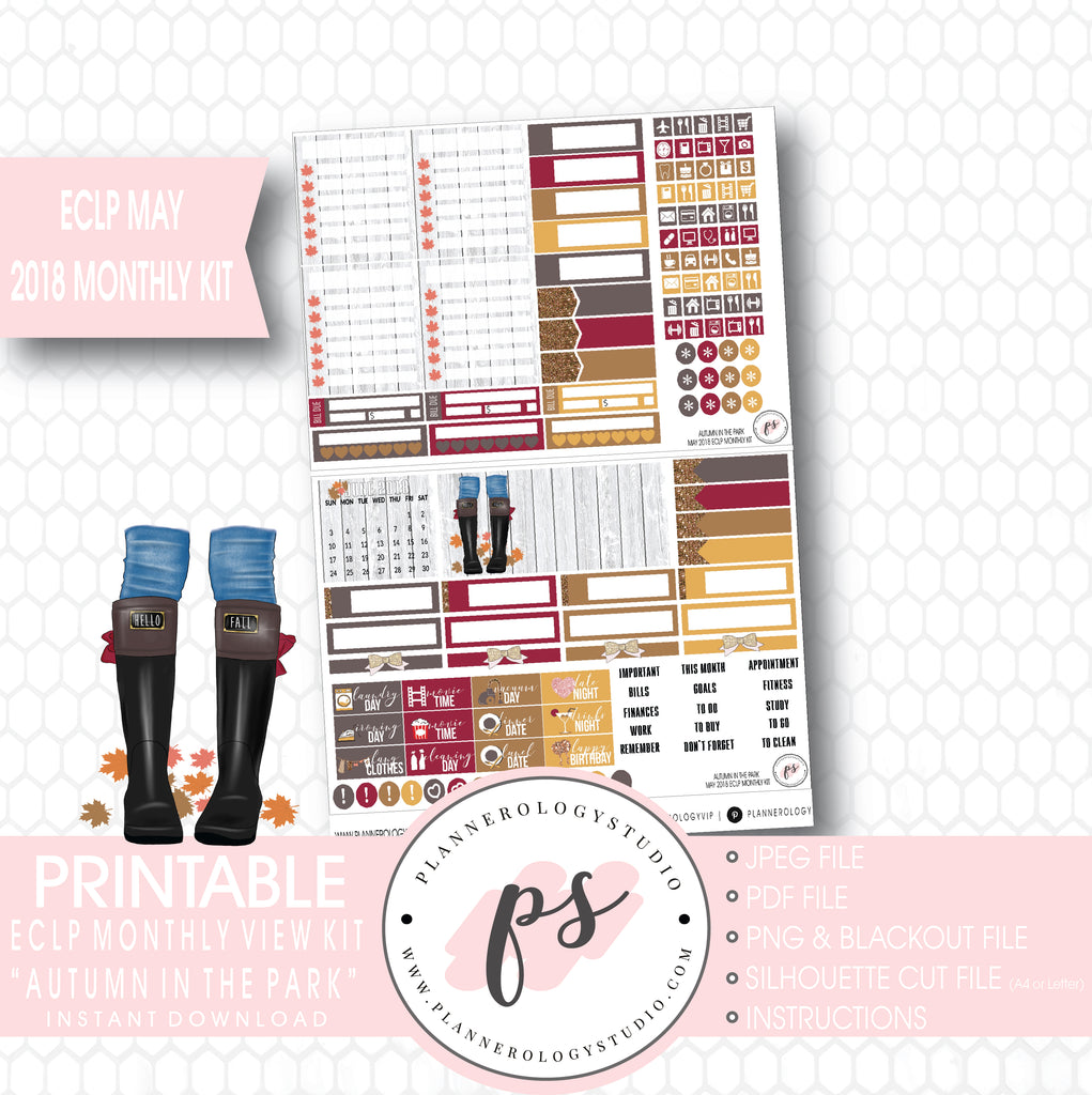 Autumn in the Park May 2018 Monthly View Kit Digital Printable Planner Stickers (for use with Erin Condren) - Plannerologystudio
