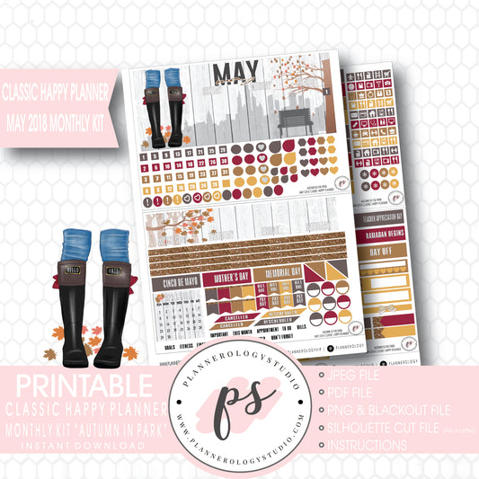 Autumn in the Park May 2018 Monthly View Kit Digital Printable Planner Stickers (for use with Classic Happy Planner) - Plannerologystudio