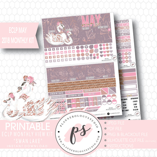 Swan Lake (Mother's Day) May 2018 Monthly View Kit Digital Printable Planner Stickers (for use with Erin Condren) - Plannerologystudio