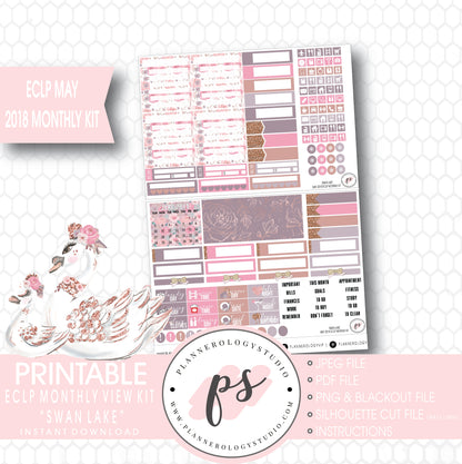 Swan Lake (Mother's Day) May 2018 Monthly View Kit Digital Printable Planner Stickers (for use with Erin Condren) - Plannerologystudio
