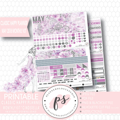 Cinderella May 2018 Monthly View Kit Digital Printable Planner Stickers (for use with Classic Happy Planner) - Plannerologystudio