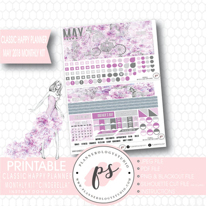 Cinderella May 2018 Monthly View Kit Digital Printable Planner Stickers (for use with Classic Happy Planner) - Plannerologystudio