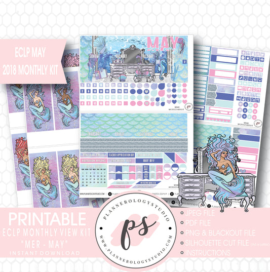 Mer-May May 2018 Monthly View Kit Digital Printable Planner Stickers (for use with Erin Condren) - Plannerologystudio