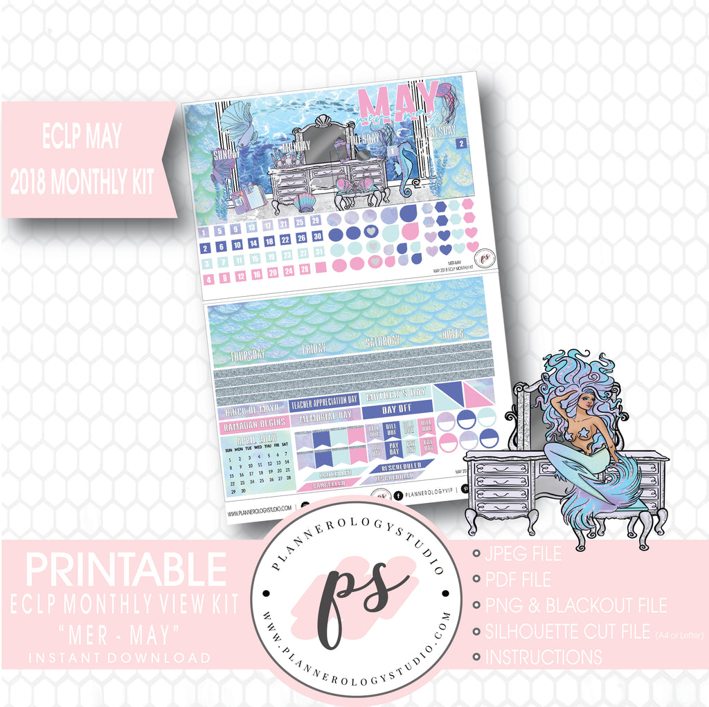 Mer-May May 2018 Monthly View Kit Digital Printable Planner Stickers (for use with Erin Condren) - Plannerologystudio