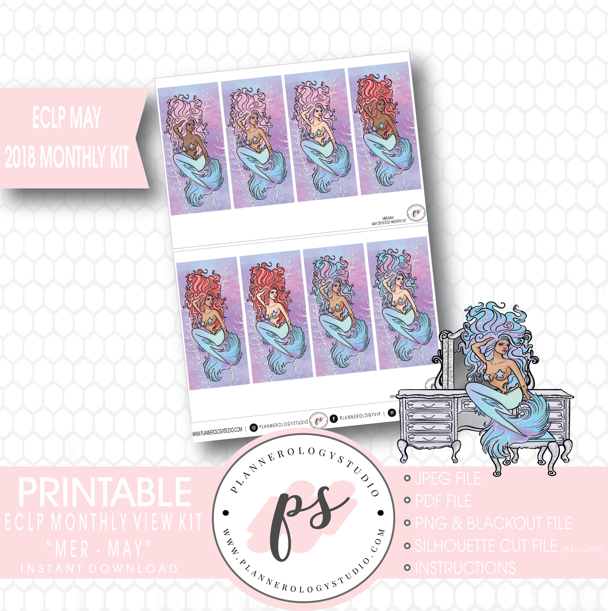 Mer-May May 2018 Monthly View Kit Digital Printable Planner Stickers (for use with Erin Condren) - Plannerologystudio