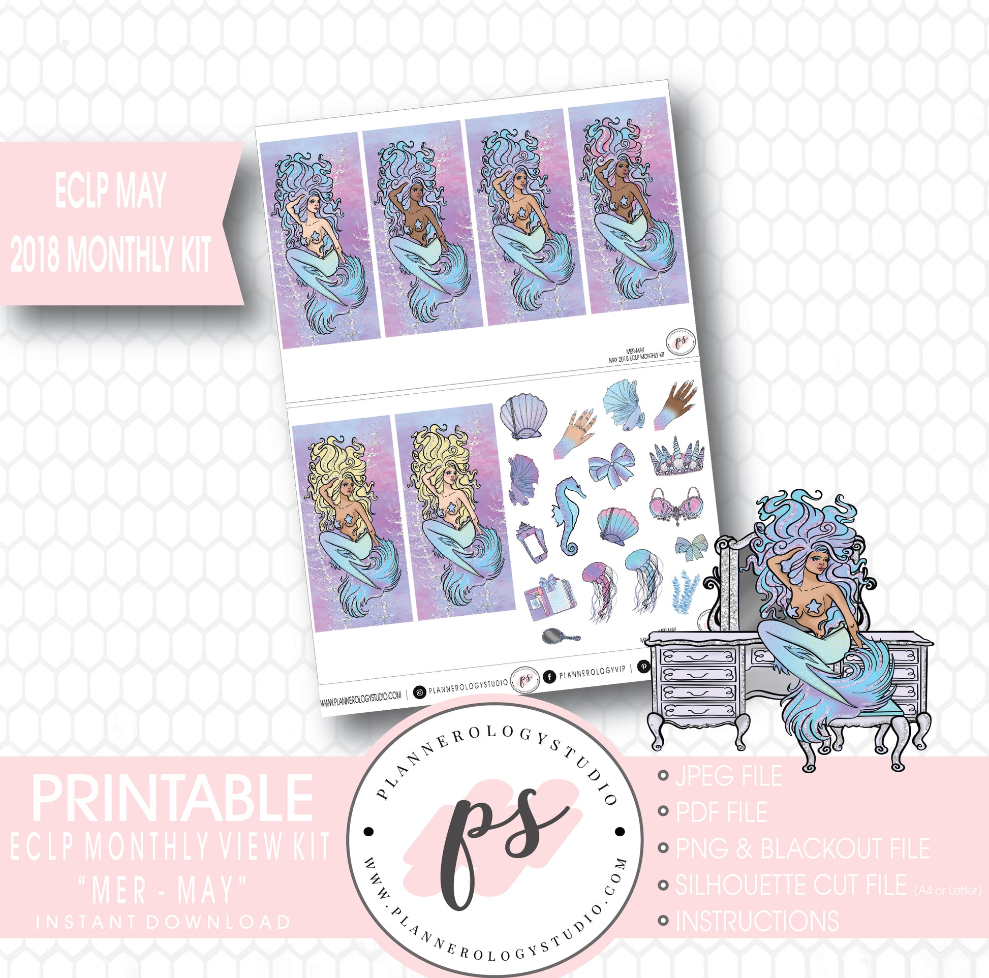 Mer-May May 2018 Monthly View Kit Digital Printable Planner Stickers (for use with Erin Condren) - Plannerologystudio
