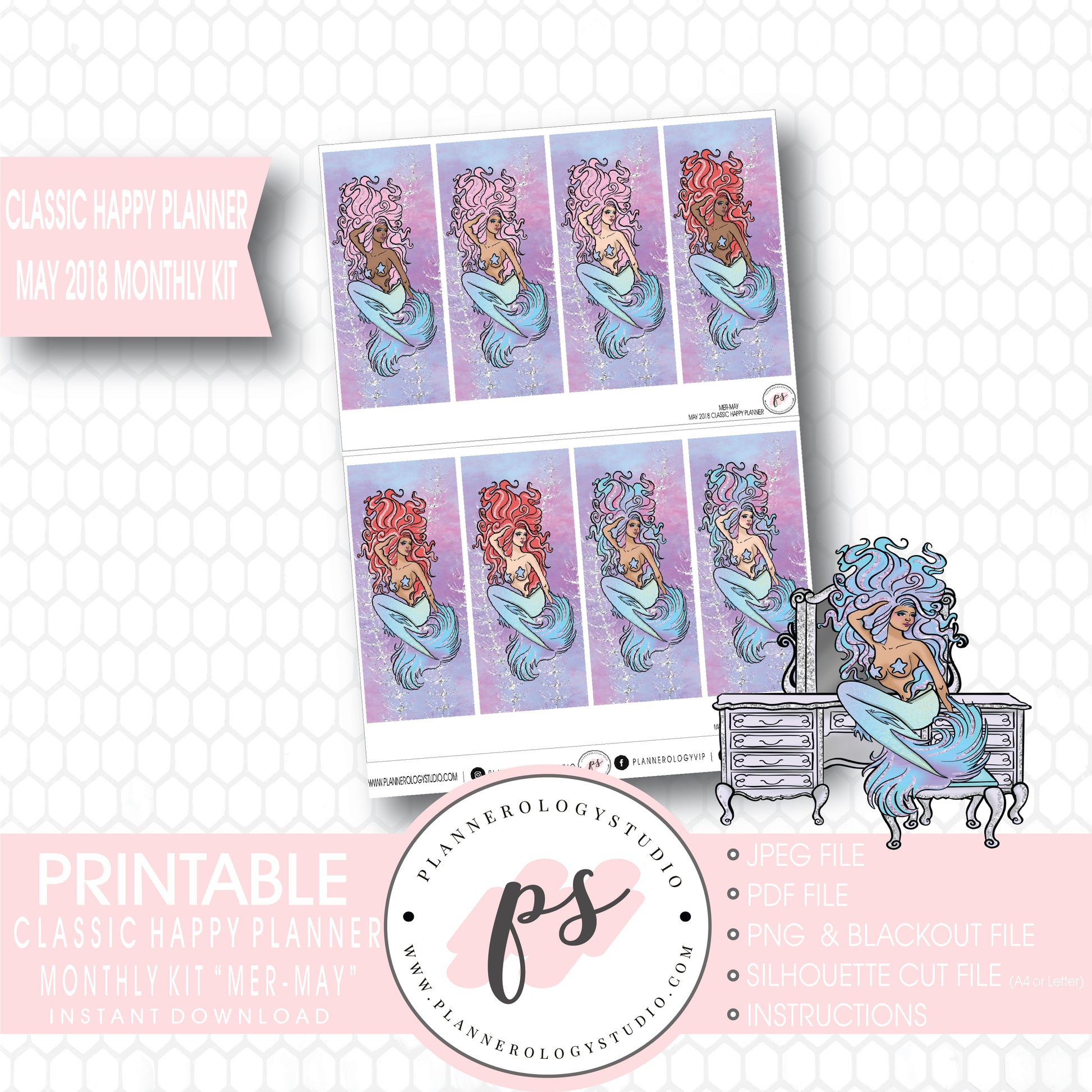 Mer-May May 2018 Monthly View Kit Digital Printable Planner Stickers (for use with Classic Happy Planner) - Plannerologystudio