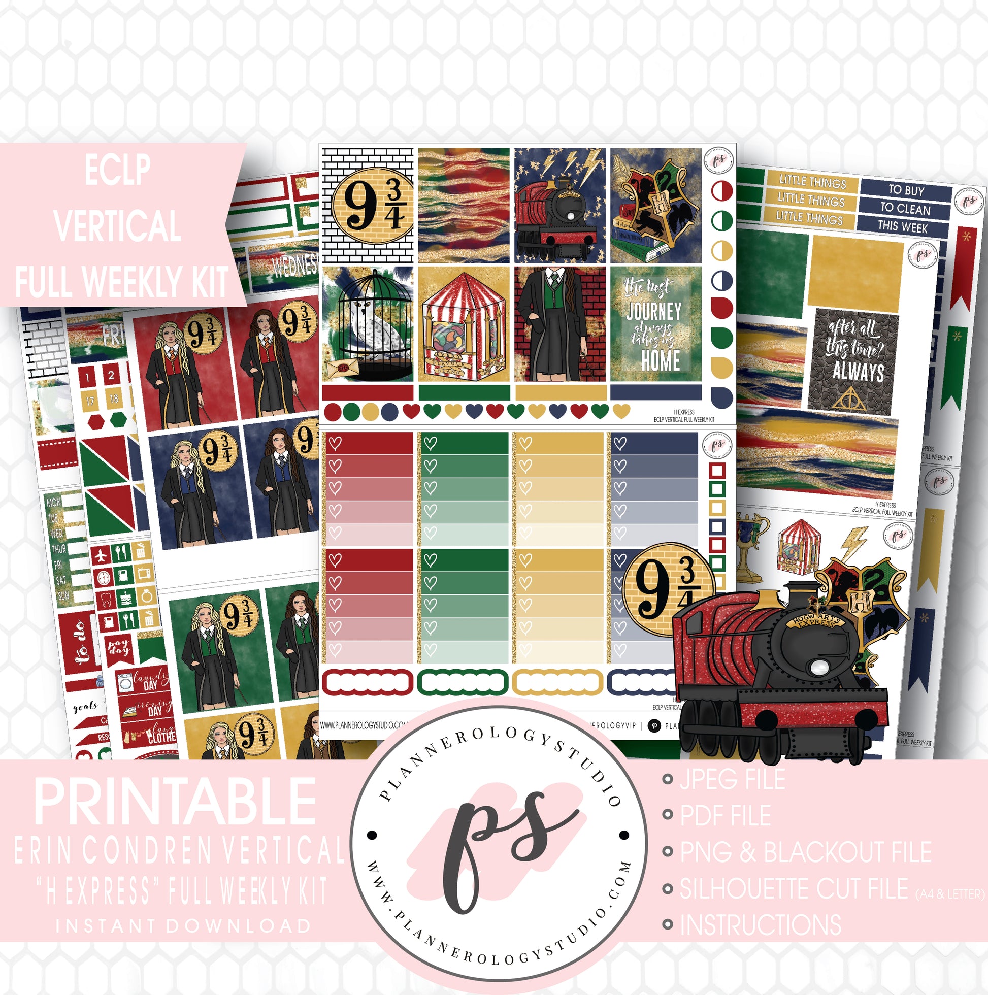 H Express (Harry Potter) Full Weekly Kit Printable Planner Stickers (for use with ECLP Vertical) - Plannerologystudio