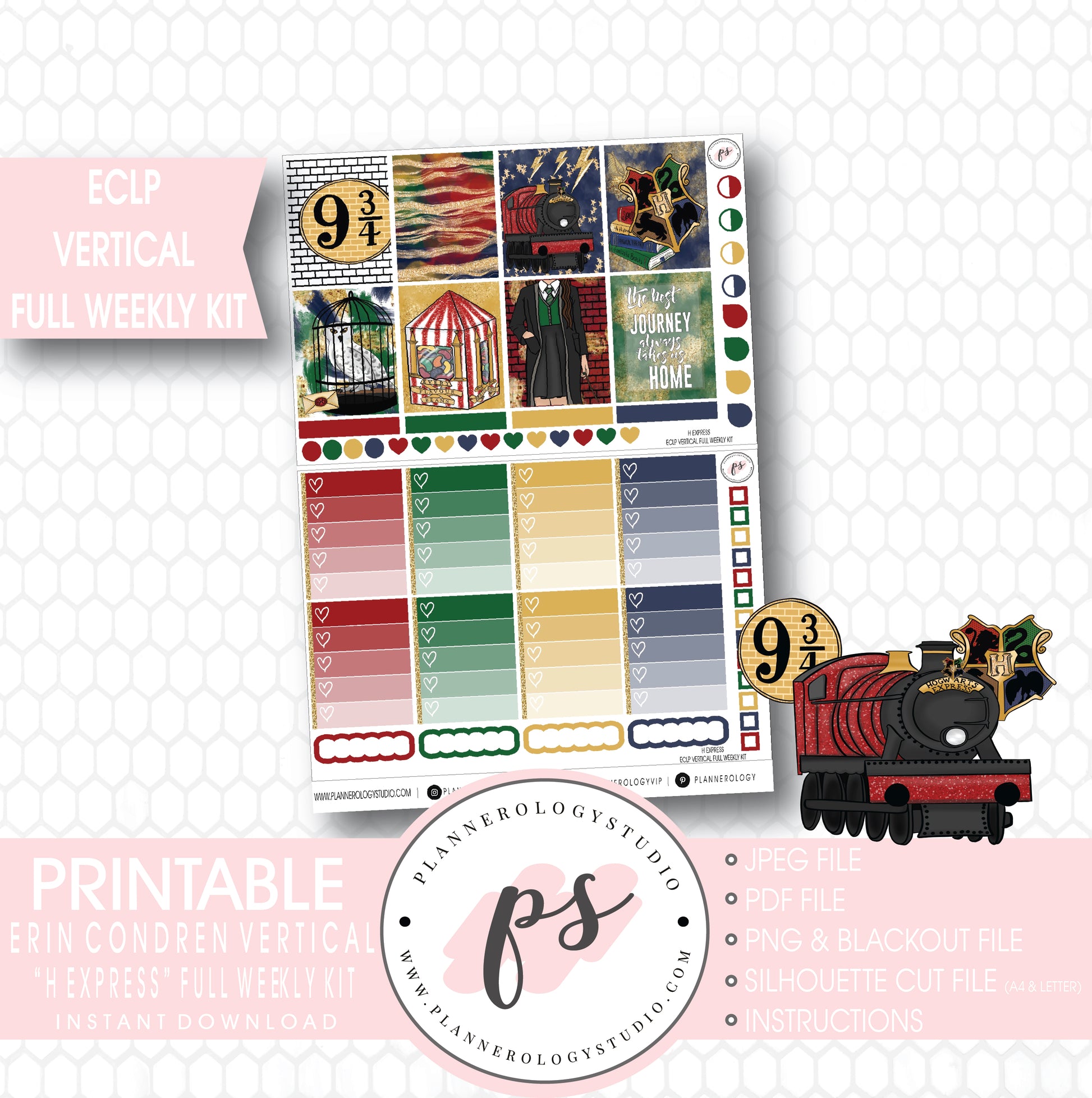 H Express (Harry Potter) Full Weekly Kit Printable Planner Stickers (for use with ECLP Vertical) - Plannerologystudio