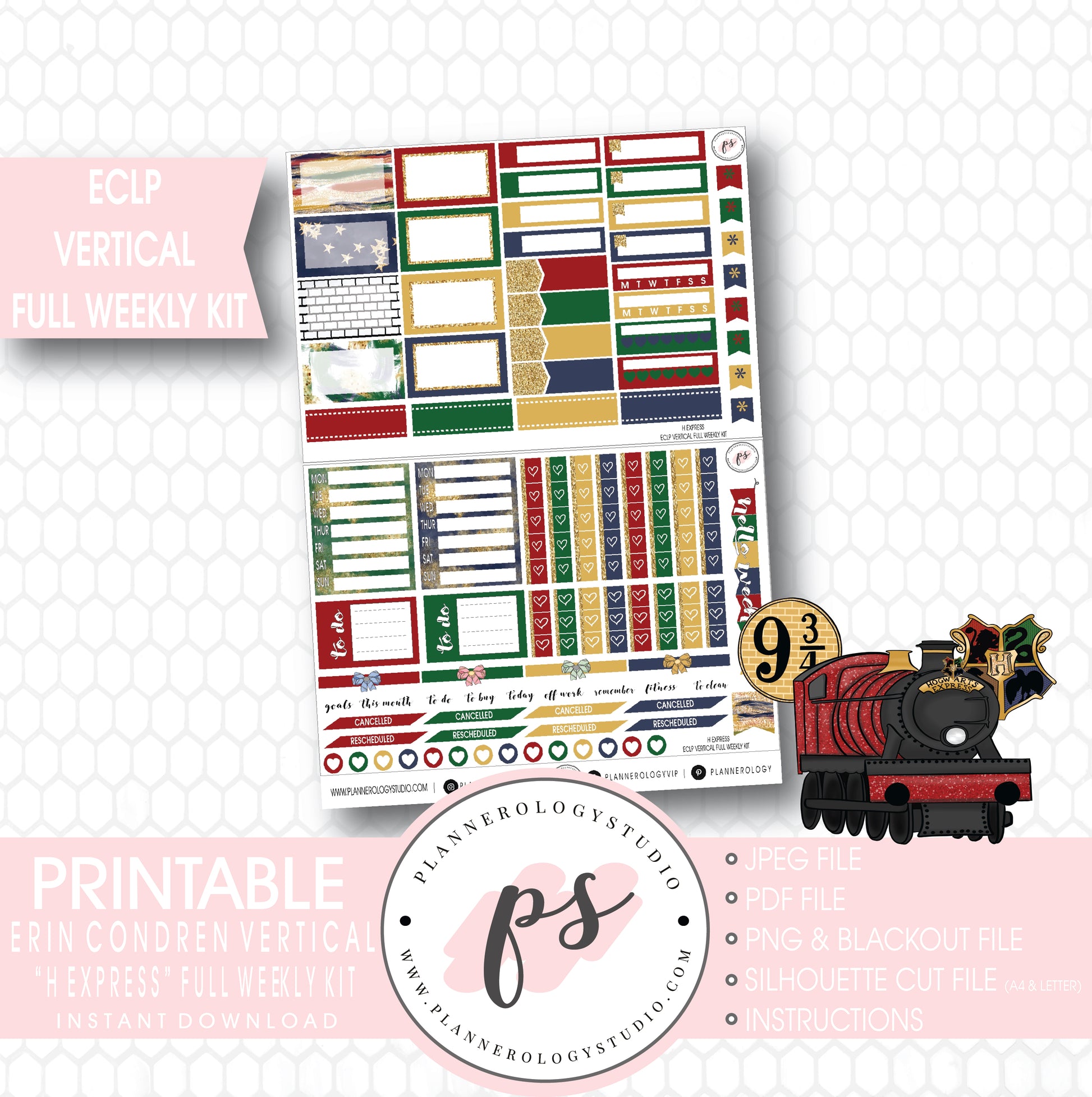 H Express (Harry Potter) Full Weekly Kit Printable Planner Stickers (for use with ECLP Vertical) - Plannerologystudio