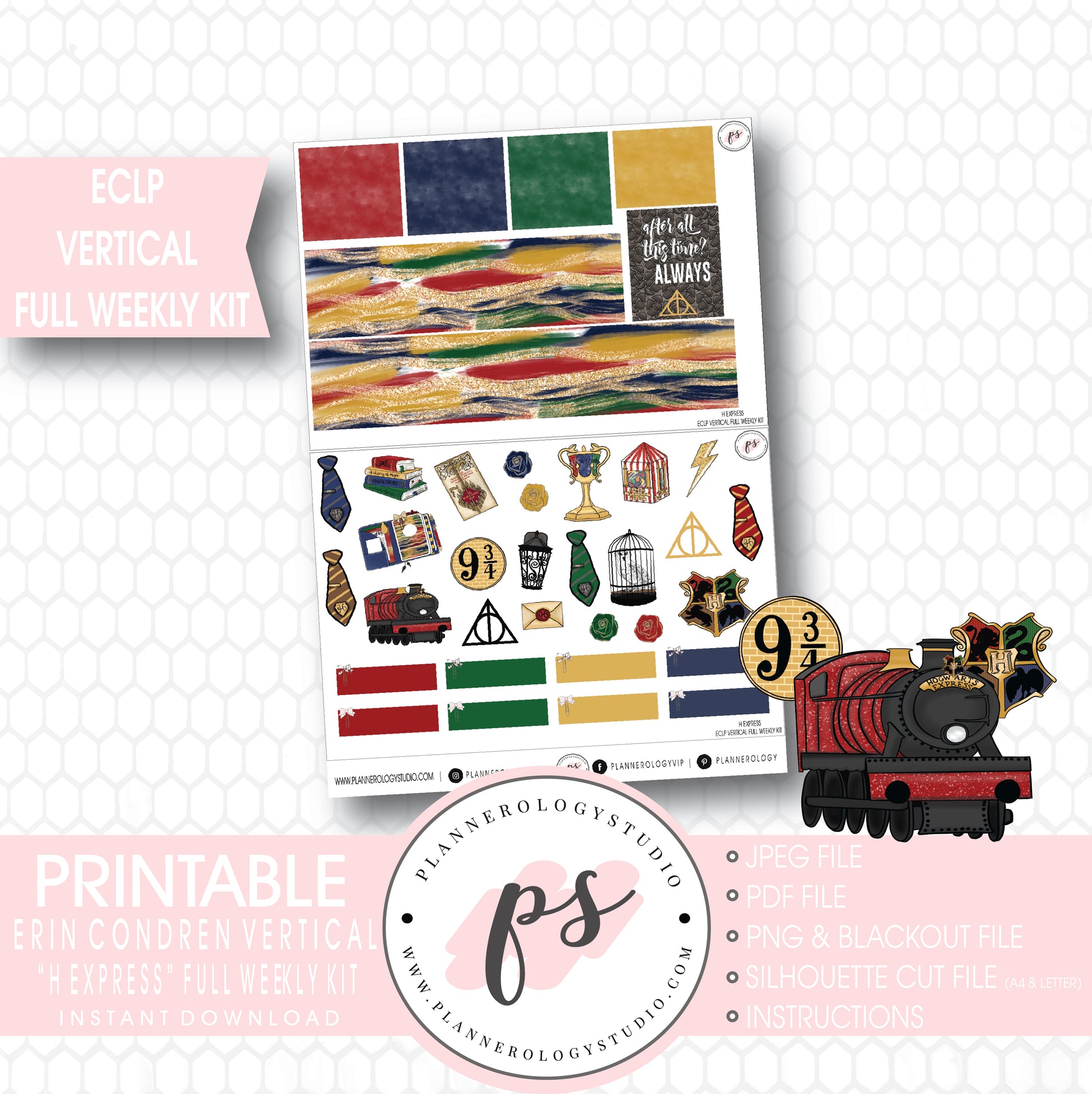 H Express (Harry Potter) Full Weekly Kit Printable Planner Stickers (for use with ECLP Vertical) - Plannerologystudio