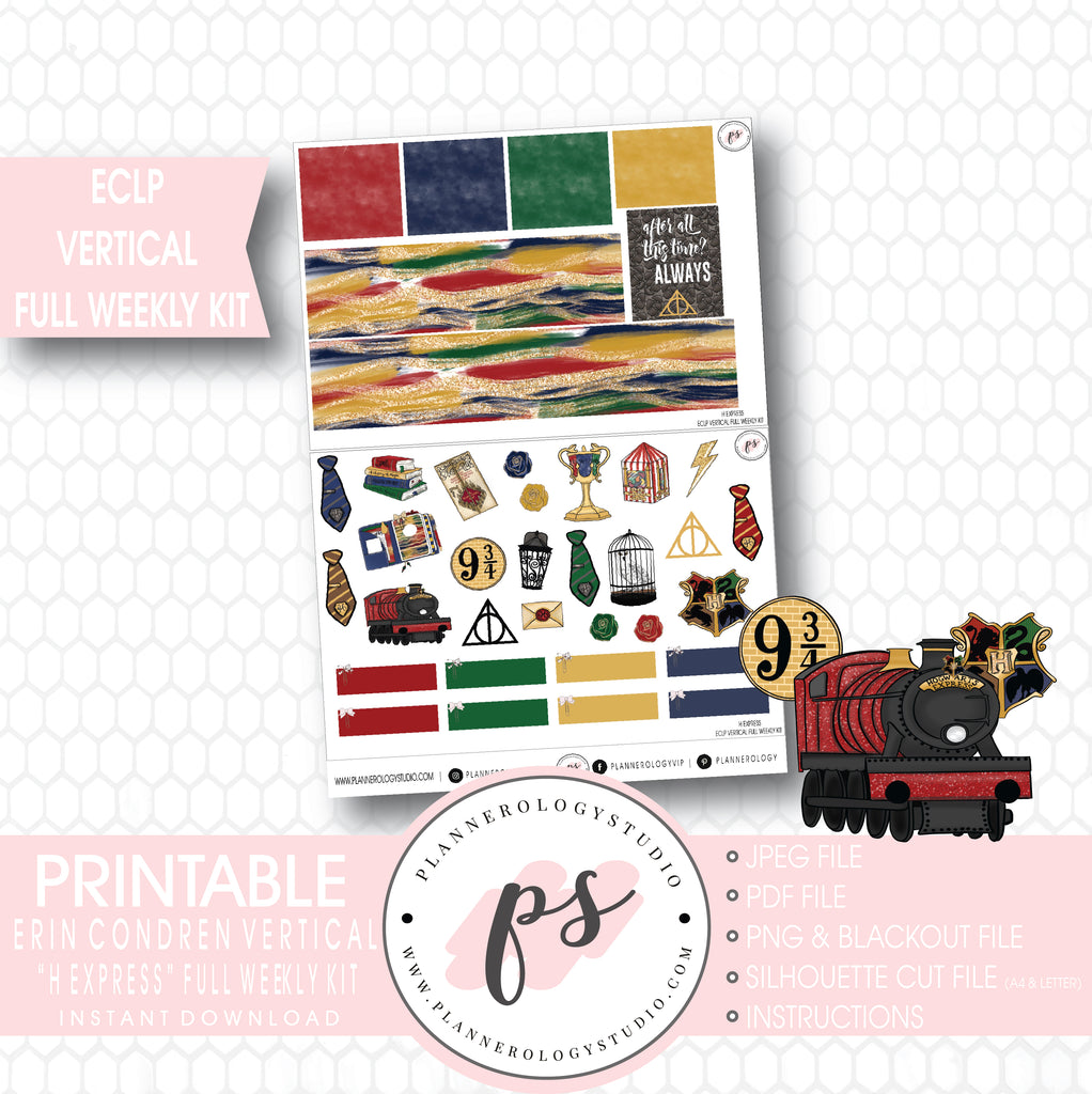 H Express (Harry Potter) Full Weekly Kit Printable Planner Stickers (for use with ECLP Vertical) - Plannerologystudio