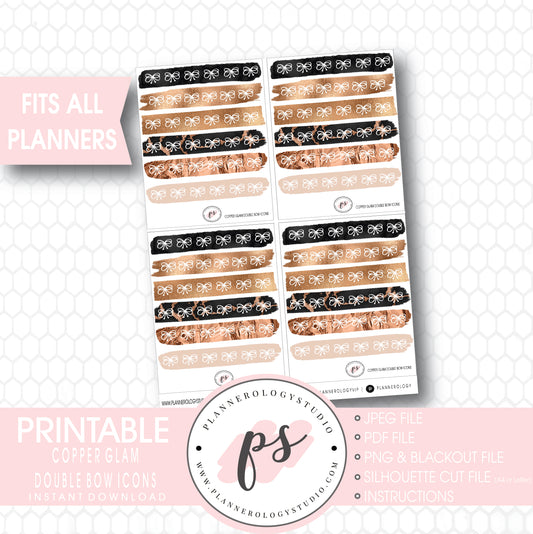 Copper Glam Double Bow Brushstroke Icons Digital Printable Planner Stickers - Plannerologystudio