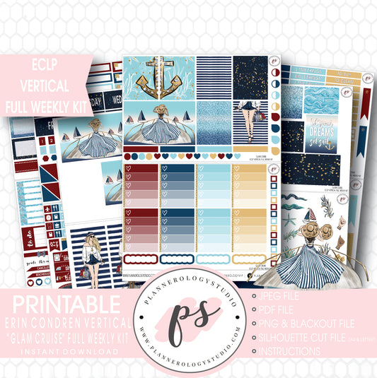 Glam Cruise Full Weekly Kit Printable Planner Stickers (for use with ECLP Vertical) - Plannerologystudio