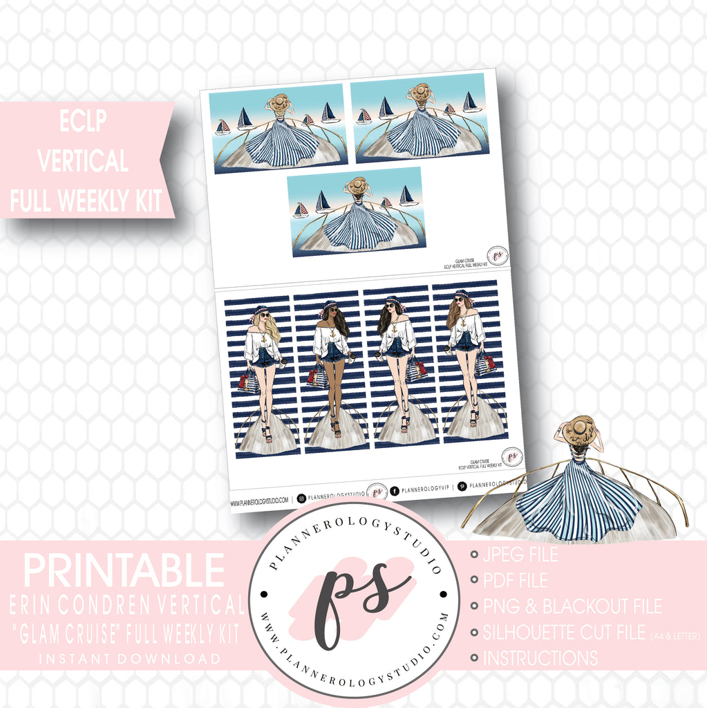 Glam Cruise Full Weekly Kit Printable Planner Stickers (for use with ECLP Vertical) - Plannerologystudio