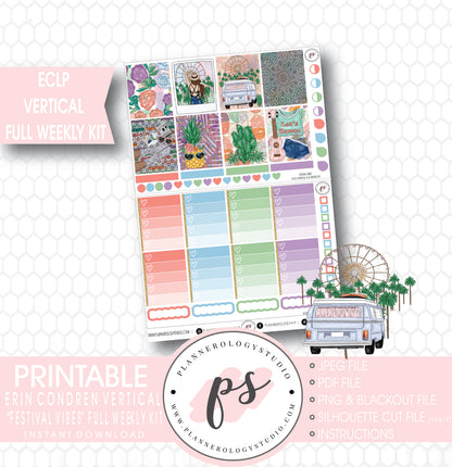 Festival Vibes Full Weekly Kit Printable Planner Stickers (for use with ECLP Vertical) - Plannerologystudio
