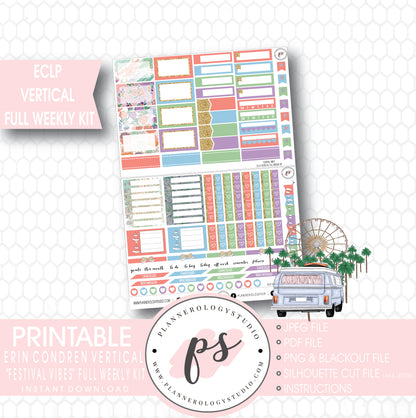 Festival Vibes Full Weekly Kit Printable Planner Stickers (for use with ECLP Vertical) - Plannerologystudio
