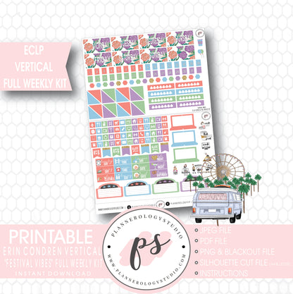 Festival Vibes Full Weekly Kit Printable Planner Stickers (for use with ECLP Vertical) - Plannerologystudio