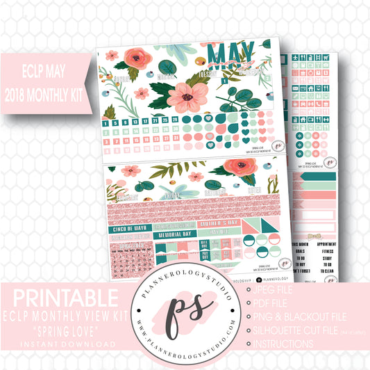 Spring Love May 2018 Monthly View Kit Digital Printable Planner Stickers (for use with Erin Condren) - Plannerologystudio