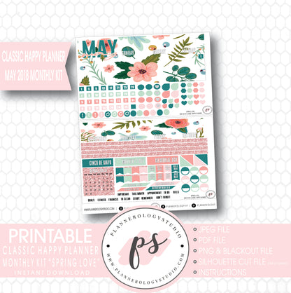 Spring Love May 2018 Monthly View Kit Digital Printable Planner Stickers (for use with Classic Happy Planner) - Plannerologystudio