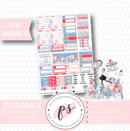 Miss Poppins (Mary Poppins) May 2018 Monthly View Kit Digital Printable Planner Stickers (for use with Erin Condren) - Plannerologystudio