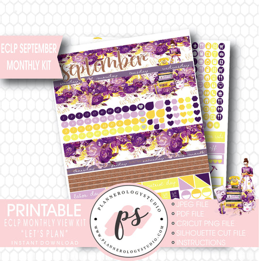 "Let's Plan" September 2017 Monthly View Kit Printable Planner Stickers (for use with ECLP) - Plannerologystudio