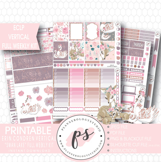 Swan Lake Mother's Day Full Weekly Kit Printable Planner Stickers (for use with ECLP Vertical) - Plannerologystudio