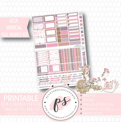Swan Lake Mother's Day Full Weekly Kit Printable Planner Stickers (for use with ECLP Vertical) - Plannerologystudio