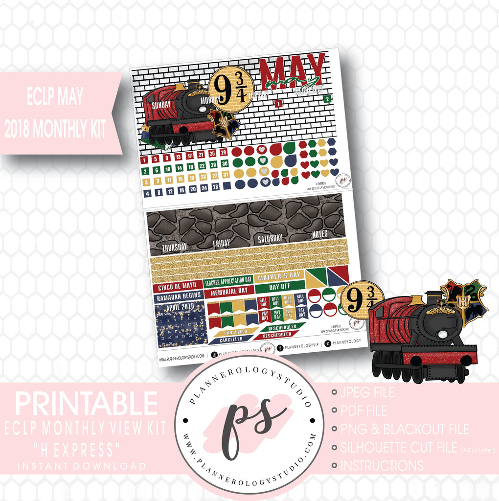 H Express (Harry Potter) May 2018 Monthly View Kit Digital Printable Planner Stickers (for use with Erin Condren) - Plannerologystudio