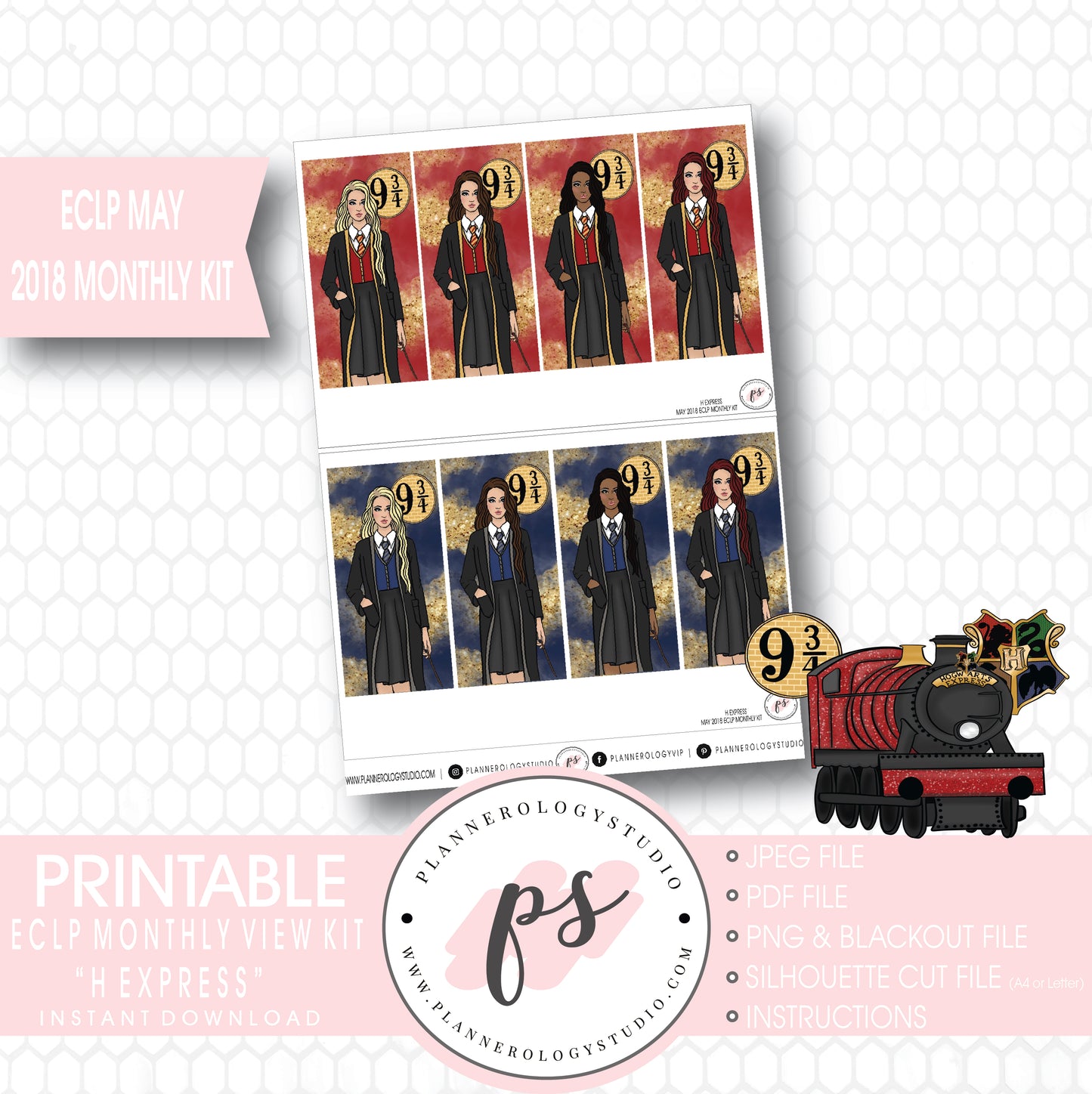 H Express (Harry Potter) May 2018 Monthly View Kit Digital Printable Planner Stickers (for use with Erin Condren) - Plannerologystudio