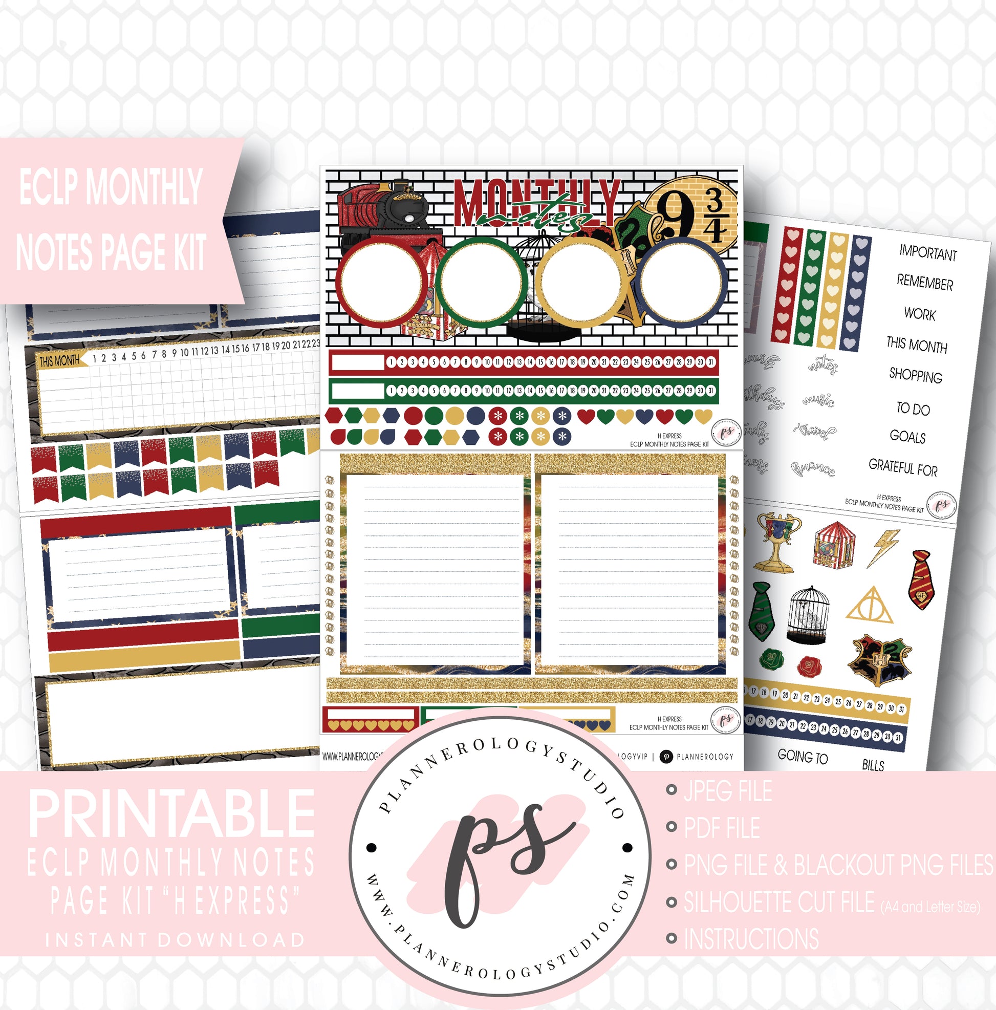 H Express (Harry Potter) Monthly Notes Page Kit Digital Printable Planner Stickers (for use with ECLP) - Plannerologystudio