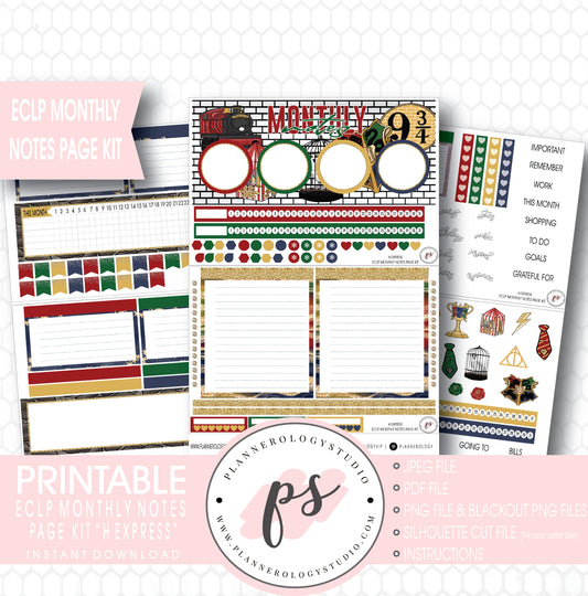 H Express (Harry Potter) Monthly Notes Page Kit Digital Printable Planner Stickers (for use with ECLP) - Plannerologystudio