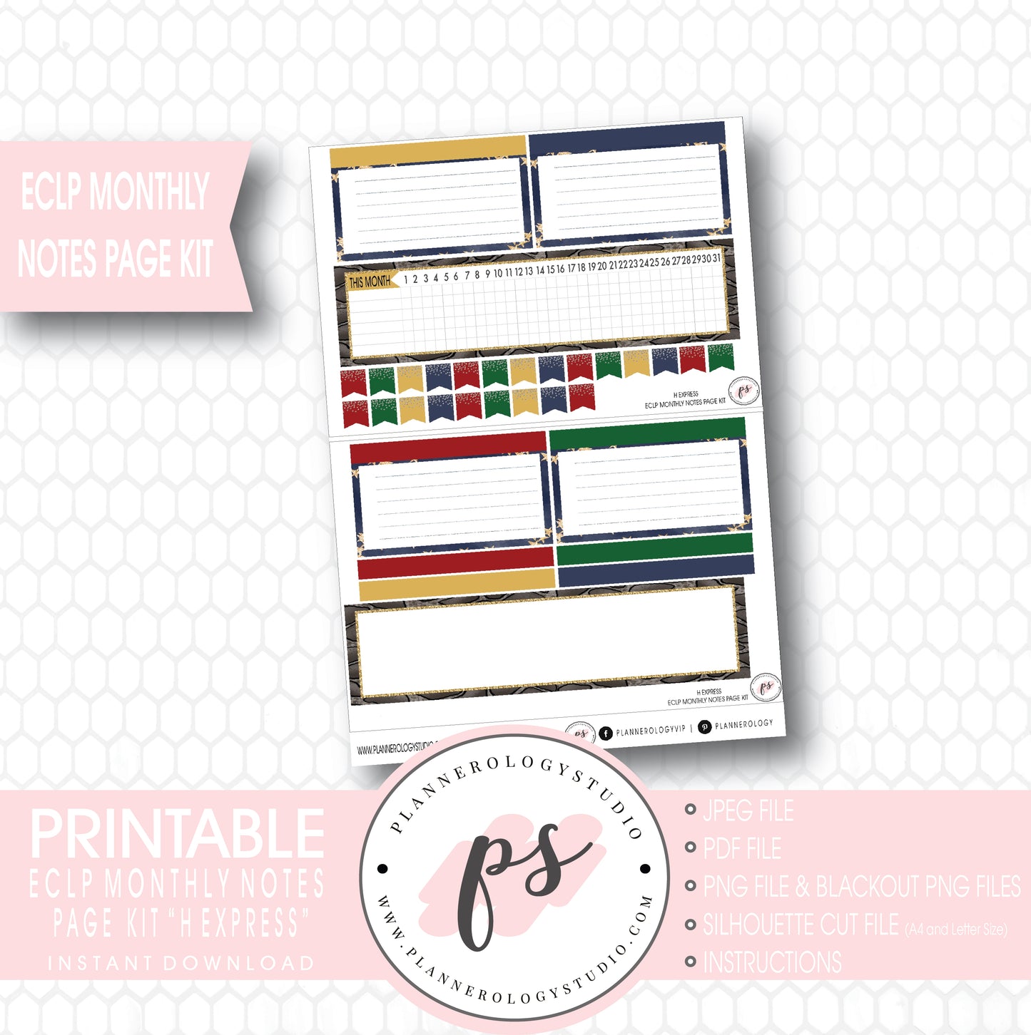 H Express (Harry Potter) Monthly Notes Page Kit Digital Printable Planner Stickers (for use with ECLP) - Plannerologystudio