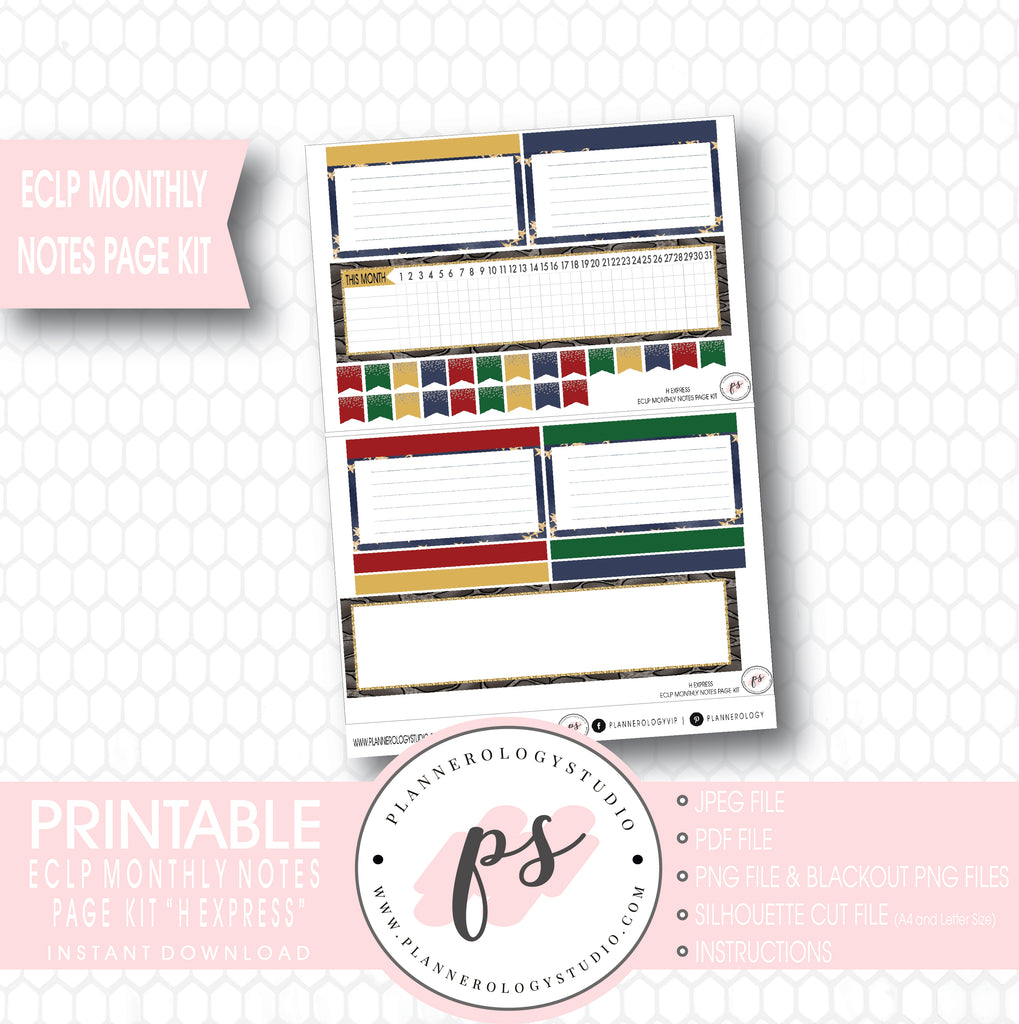 H Express (Harry Potter) Monthly Notes Page Kit Digital Printable Planner Stickers (for use with ECLP) - Plannerologystudio