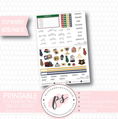 H Express (Harry Potter) Monthly Notes Page Kit Digital Printable Planner Stickers (for use with ECLP) - Plannerologystudio