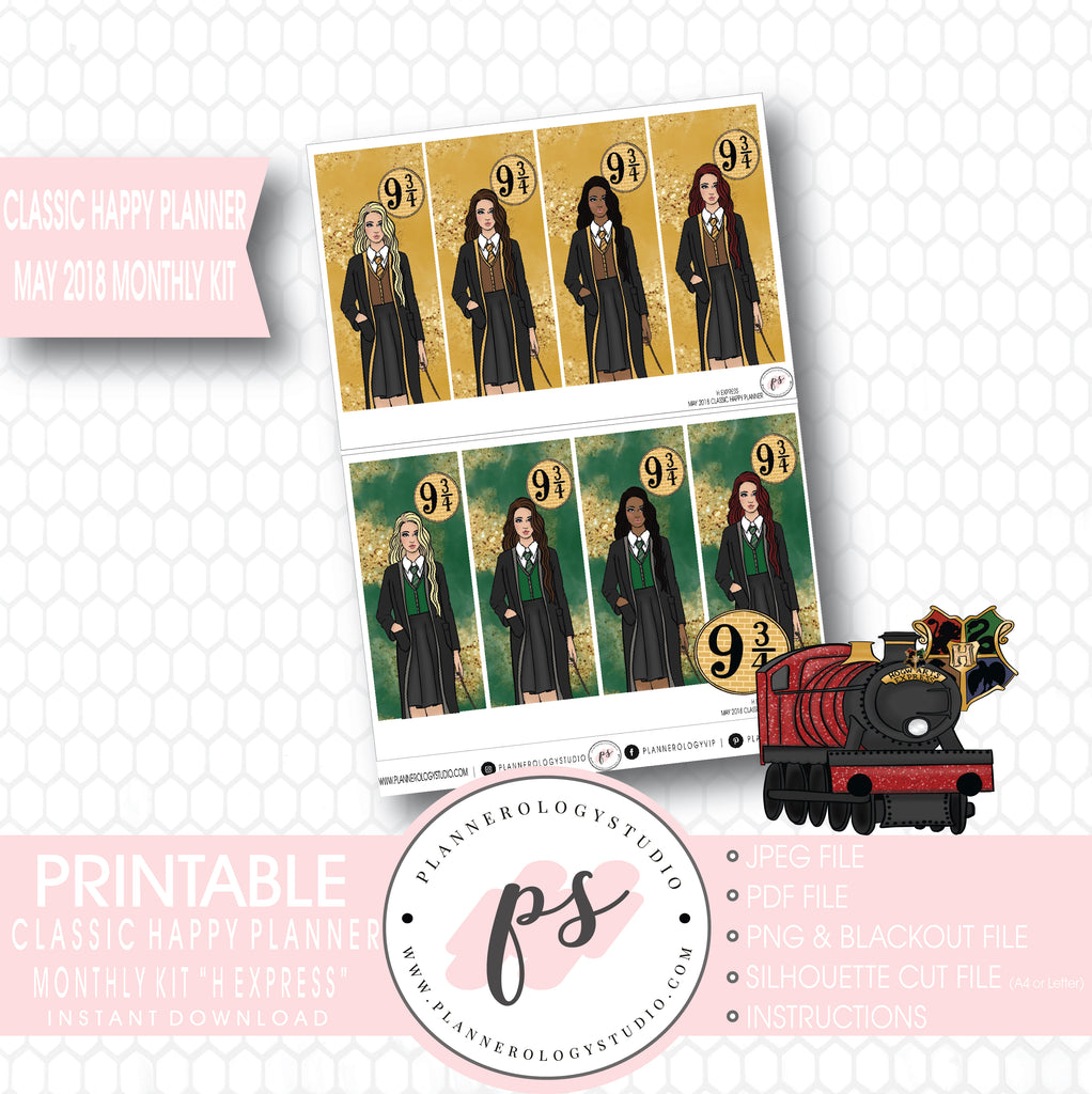 H Express (Harry Potter) May 2018 Monthly View Kit Digital Printable Planner Stickers (for use with Classic Happy Planner) - Plannerologystudio