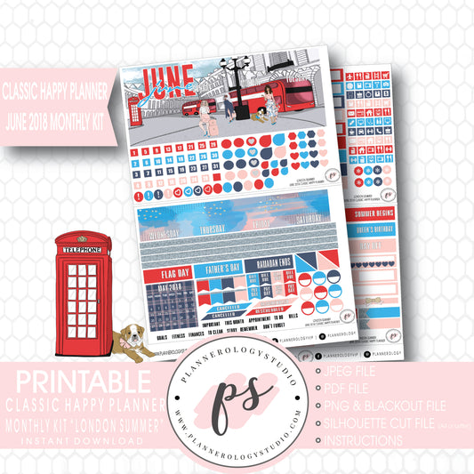 London Summer June 2018 Monthly View Kit Digital Printable Planner Stickers (for use with Classic Happy Planner) - Plannerologystudio