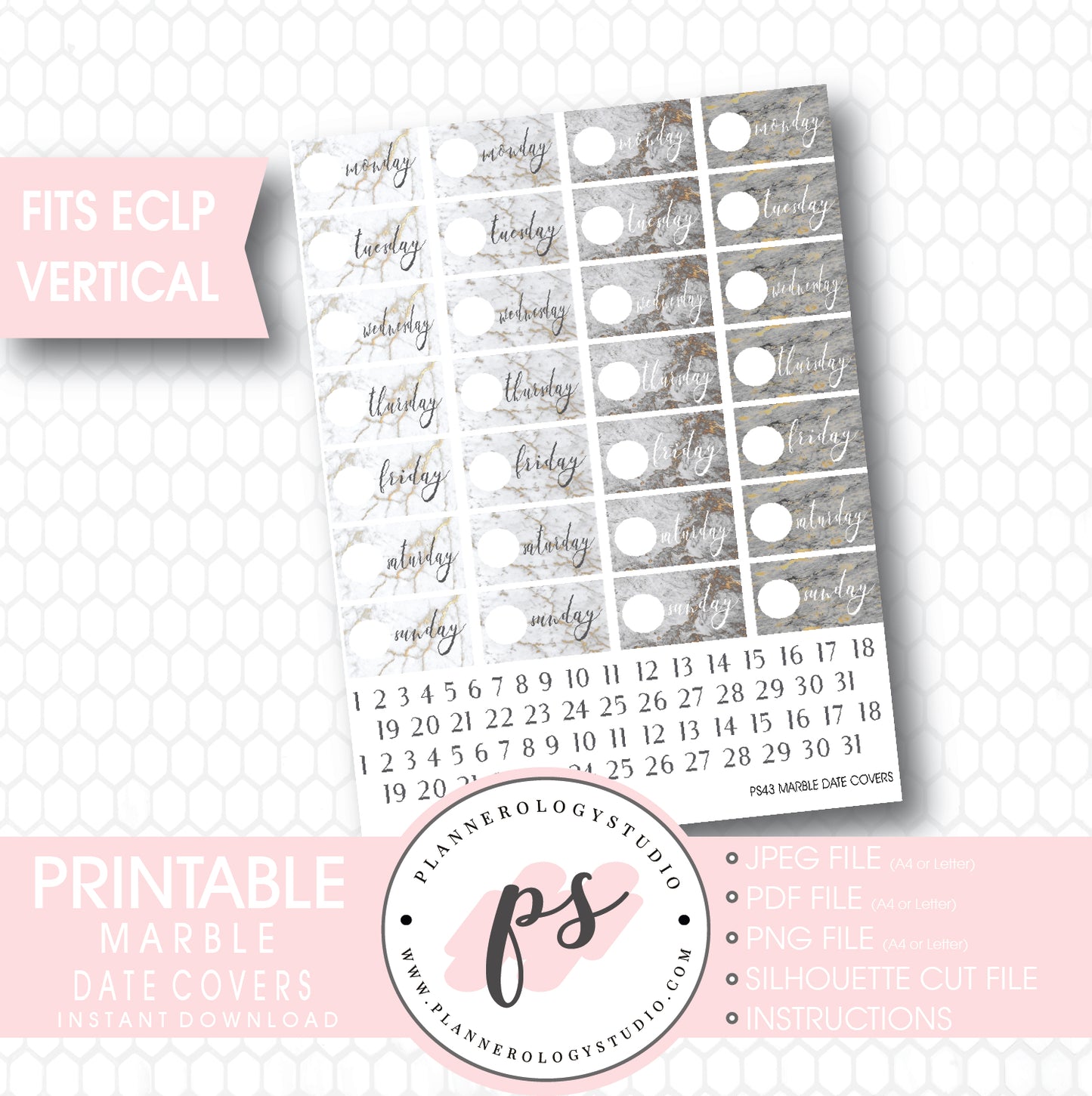 Marble Texture Date Cover Digital Printable Planner Stickers (for ECLP Vertical) - Plannerologystudio