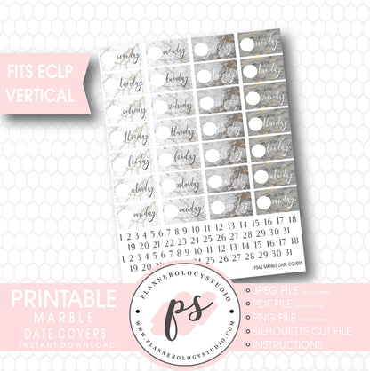 Marble Texture Date Cover Digital Printable Planner Stickers (for ECLP Vertical) - Plannerologystudio