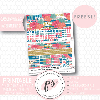 Festival Classic Happy Planner May 2018 Monthly Kit Digital Printable Planner Stickers (PDF/JPG/PNG/Silhouette Cut File Freebie) - Plannerologystudio