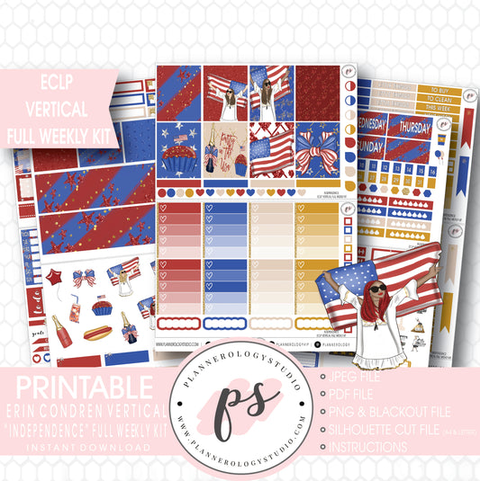 Independence Day 4th July Full Weekly Kit Printable Planner Stickers (for use with ECLP Vertical) - Plannerologystudio