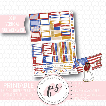 Independence Day 4th July Full Weekly Kit Printable Planner Stickers (for use with ECLP Vertical) - Plannerologystudio