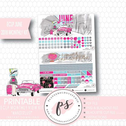 Wanderlust June 2018 Monthly View Kit Digital Printable Planner Stickers (for use with Erin Condren) - Plannerologystudio